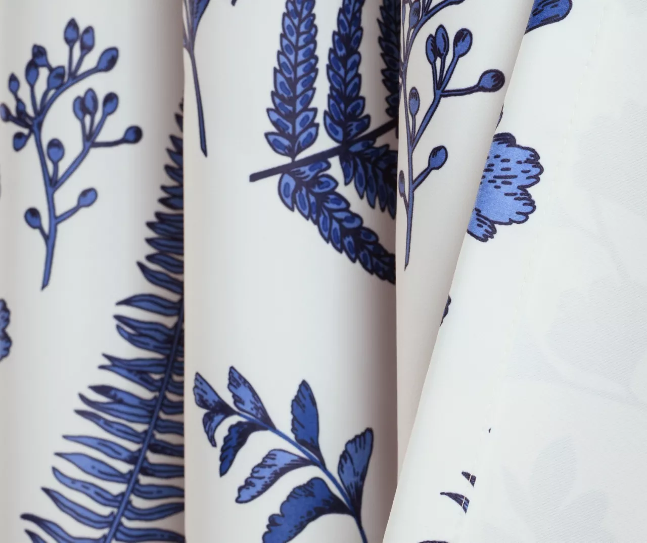 Devonia Allover White & Navy Floral Room-Darkening Rod Pocket Curtain Panel Pair, (95") 5 Devonia Allover White & Navy Floral Room-Darkening Rod Pocket Curtain Panel Pair, (95") - Image 5