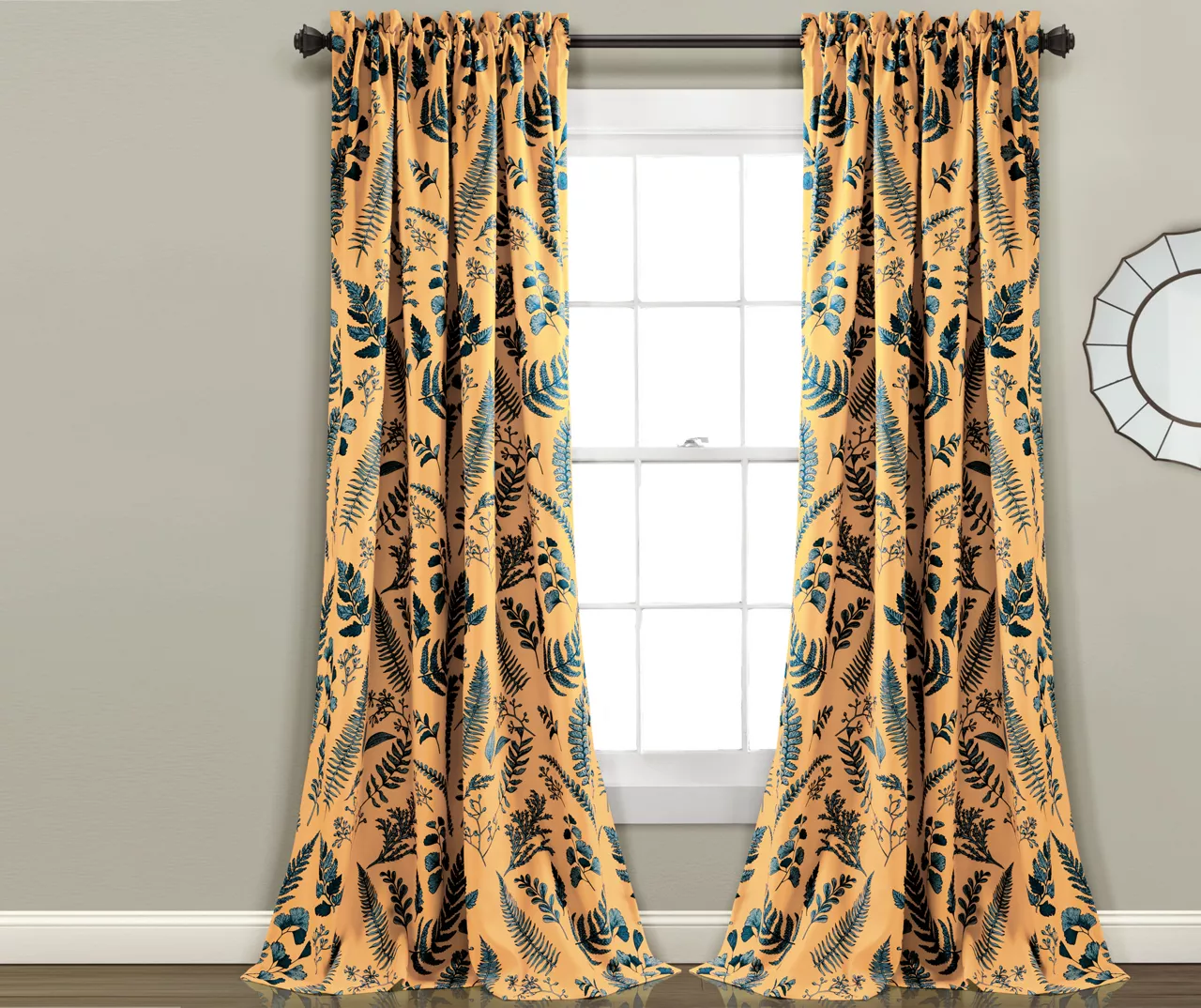 Devonia Allover Yellow & Blue Floral Room-Darkening Rod Pocket Curtain Panel Pair, (95") 1 Devonia Allover Yellow & Blue Floral Room-Darkening Rod Pocket Curtain Panel Pair, (95")