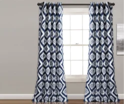 Diamond Ikat Navy Room-Darkening Grommet Curtain Panel Pair, (84")