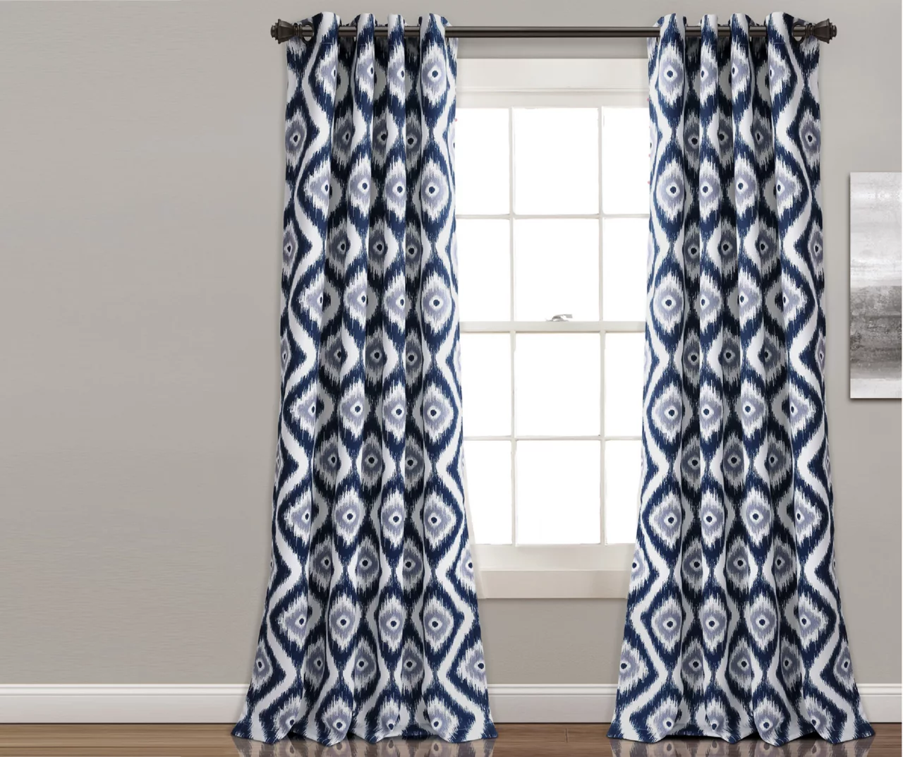 Diamond Ikat Navy Room-Darkening Grommet Curtain Panel Pair, (84") 1 Diamond Ikat Navy Room-Darkening Grommet Curtain Panel Pair, (84")
