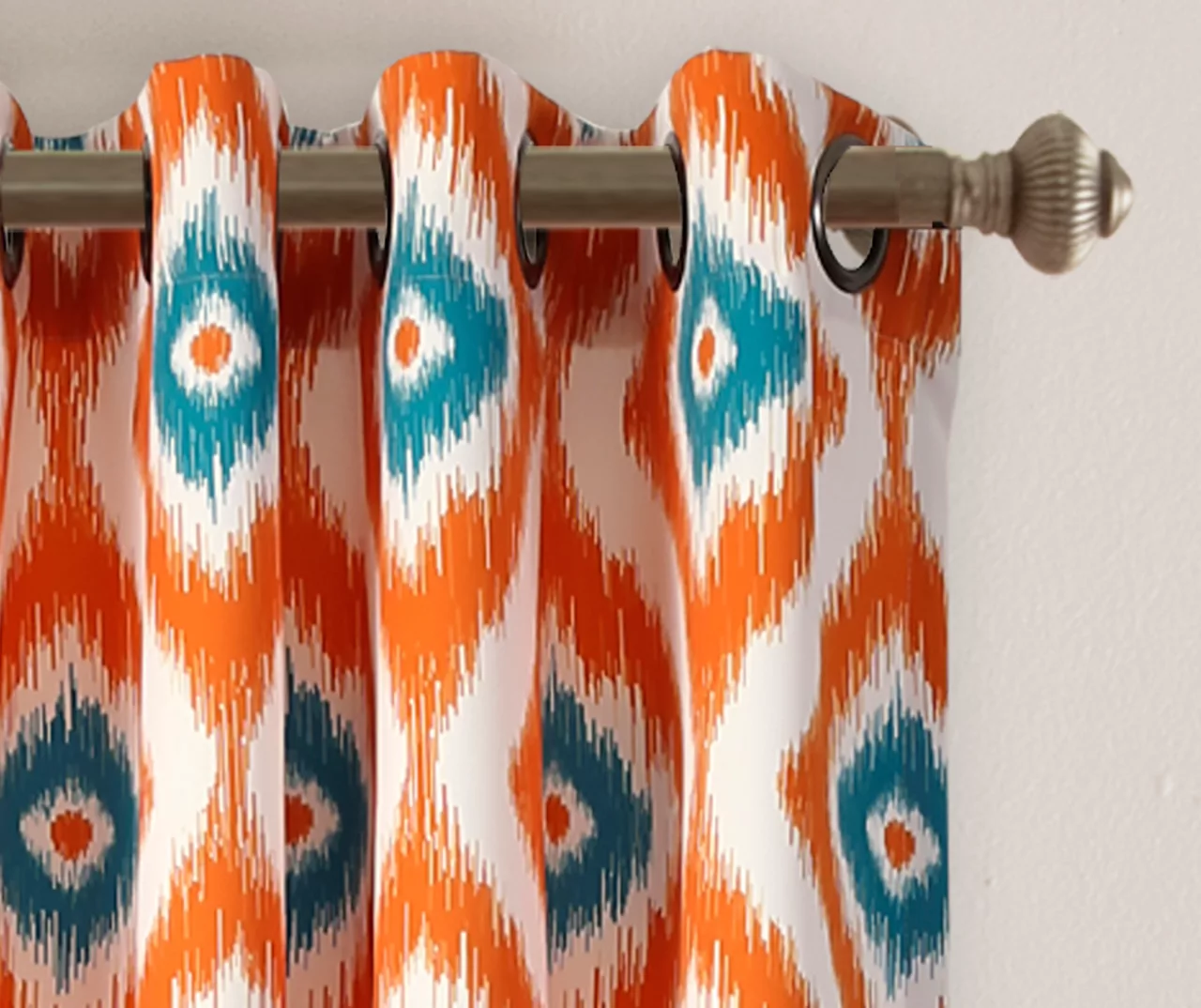 Diamond Ikat Turquoise & Orange Room-Darkening Grommet Curtain Panel Pair, (84") 2 Diamond Ikat Turquoise & Orange Room-Darkening Grommet Curtain Panel Pair, (84") - Image 2
