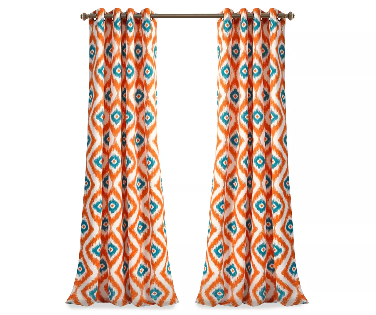 Diamond Ikat Turquoise & Orange Room-Darkening Grommet Curtain Panel Pair, (84") 7 Diamond Ikat Turquoise & Orange Room-Darkening Grommet Curtain Panel Pair, (84") - Image 7