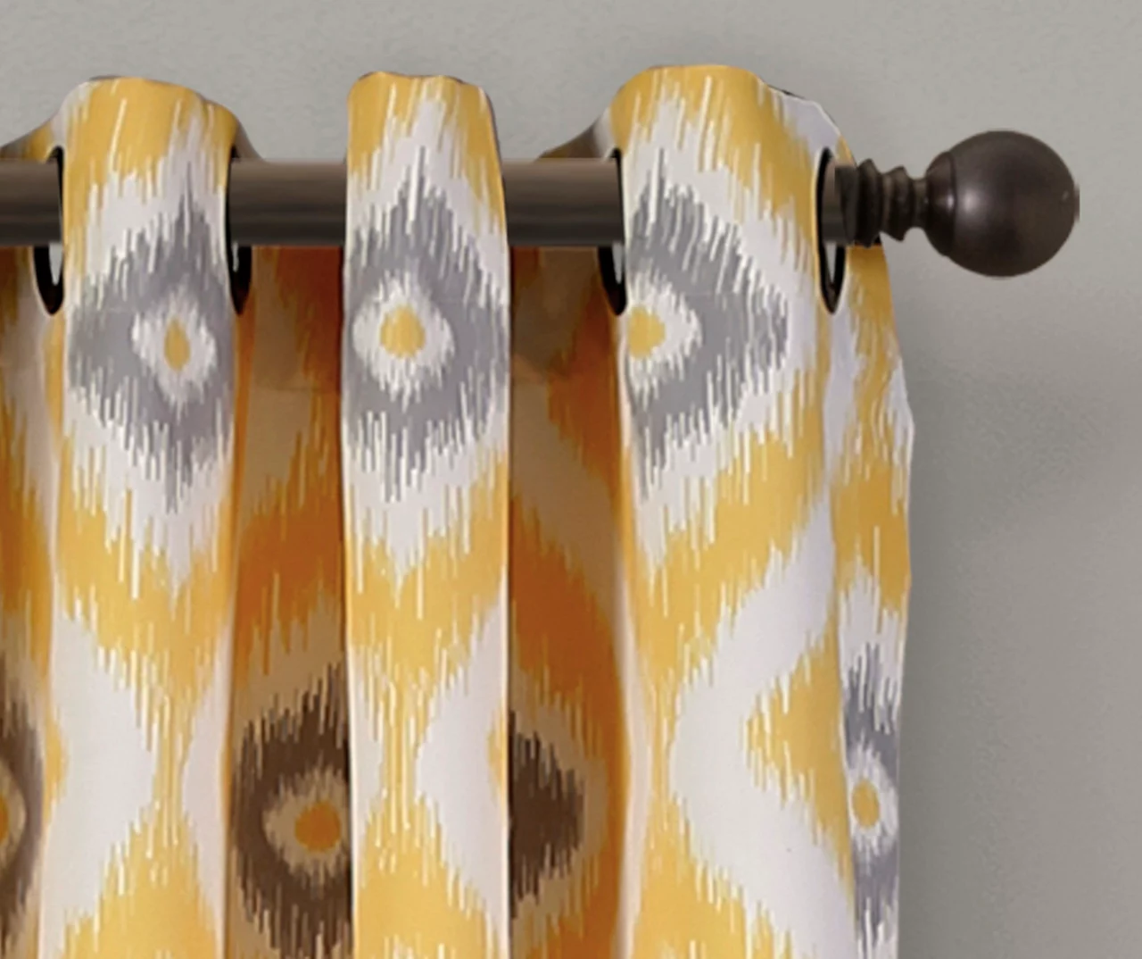 Diamond Ikat Yellow & Gray Room-Darkening Grommet Curtain Panel Pair, (84") 2 Diamond Ikat Yellow & Gray Room-Darkening Grommet Curtain Panel Pair, (84") - Image 2