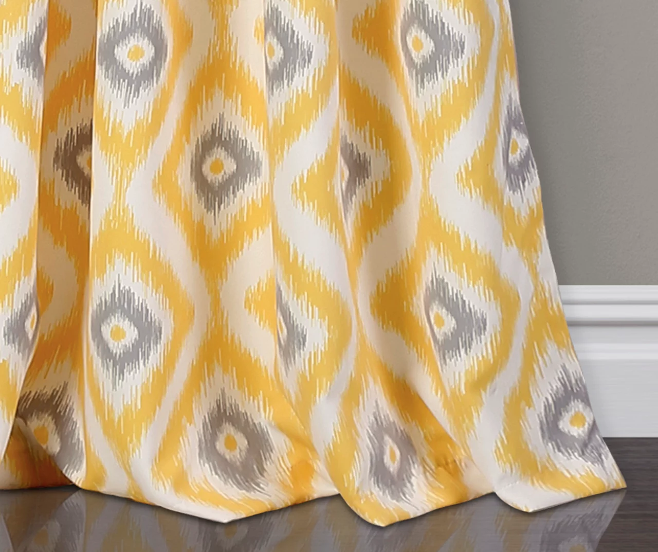 Diamond Ikat Yellow & Gray Room-Darkening Grommet Curtain Panel Pair, (84") 4 Diamond Ikat Yellow & Gray Room-Darkening Grommet Curtain Panel Pair, (84") - Image 4