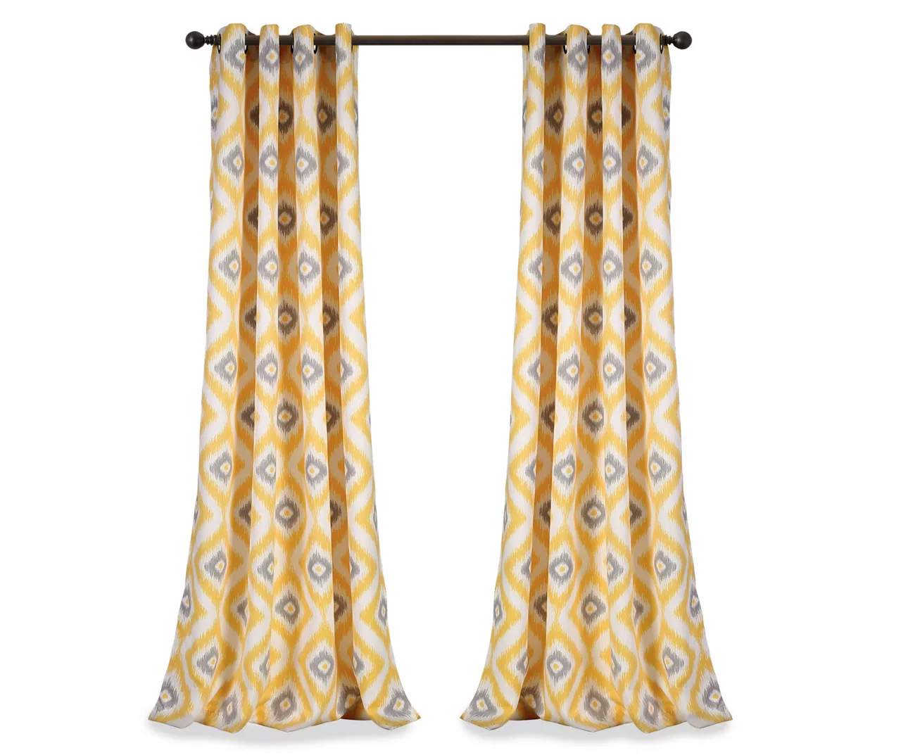Diamond Ikat Yellow & Gray Room-Darkening Grommet Curtain Panel Pair, (84") 7 Diamond Ikat Yellow & Gray Room-Darkening Grommet Curtain Panel Pair, (84") - Image 7