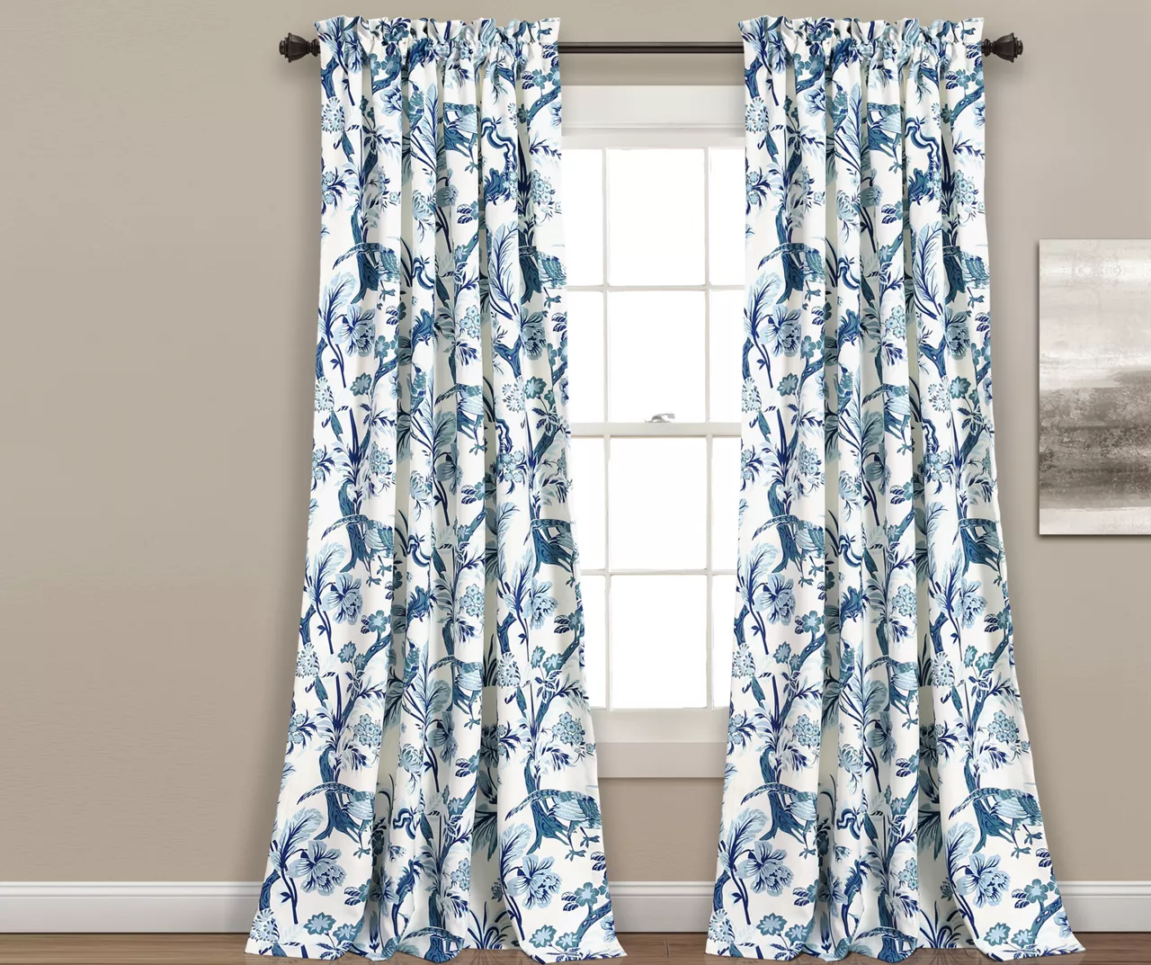 Dolores Blue & White Floral Room-Darkening Rod Pocket Curtain Panel Pair, (84") 1 Dolores Blue & White Floral Room-Darkening Rod Pocket Curtain Panel Pair, (84")
