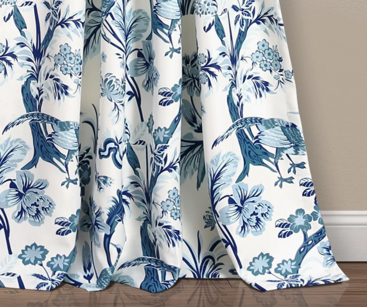 Dolores Blue & White Floral Room-Darkening Rod Pocket Curtain Panel Pair, (108") 2 Dolores Blue & White Floral Room-Darkening Rod Pocket Curtain Panel Pair, (108") - Image 2