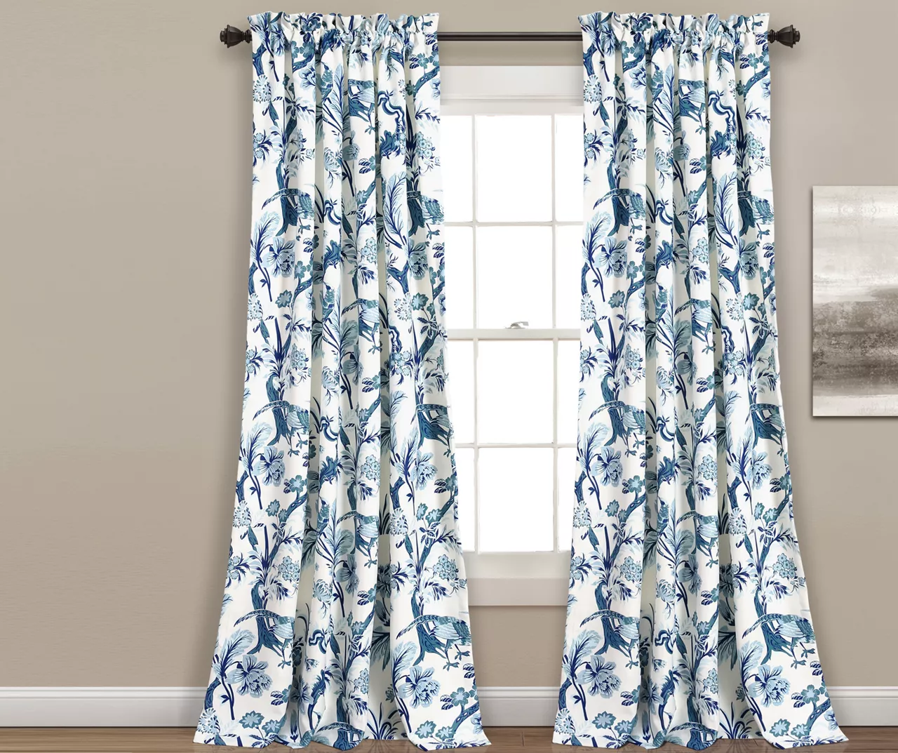 Dolores Blue & White Floral Room-Darkening Rod Pocket Curtain Panel Pair, (108") 1 Dolores Blue & White Floral Room-Darkening Rod Pocket Curtain Panel Pair, (108")