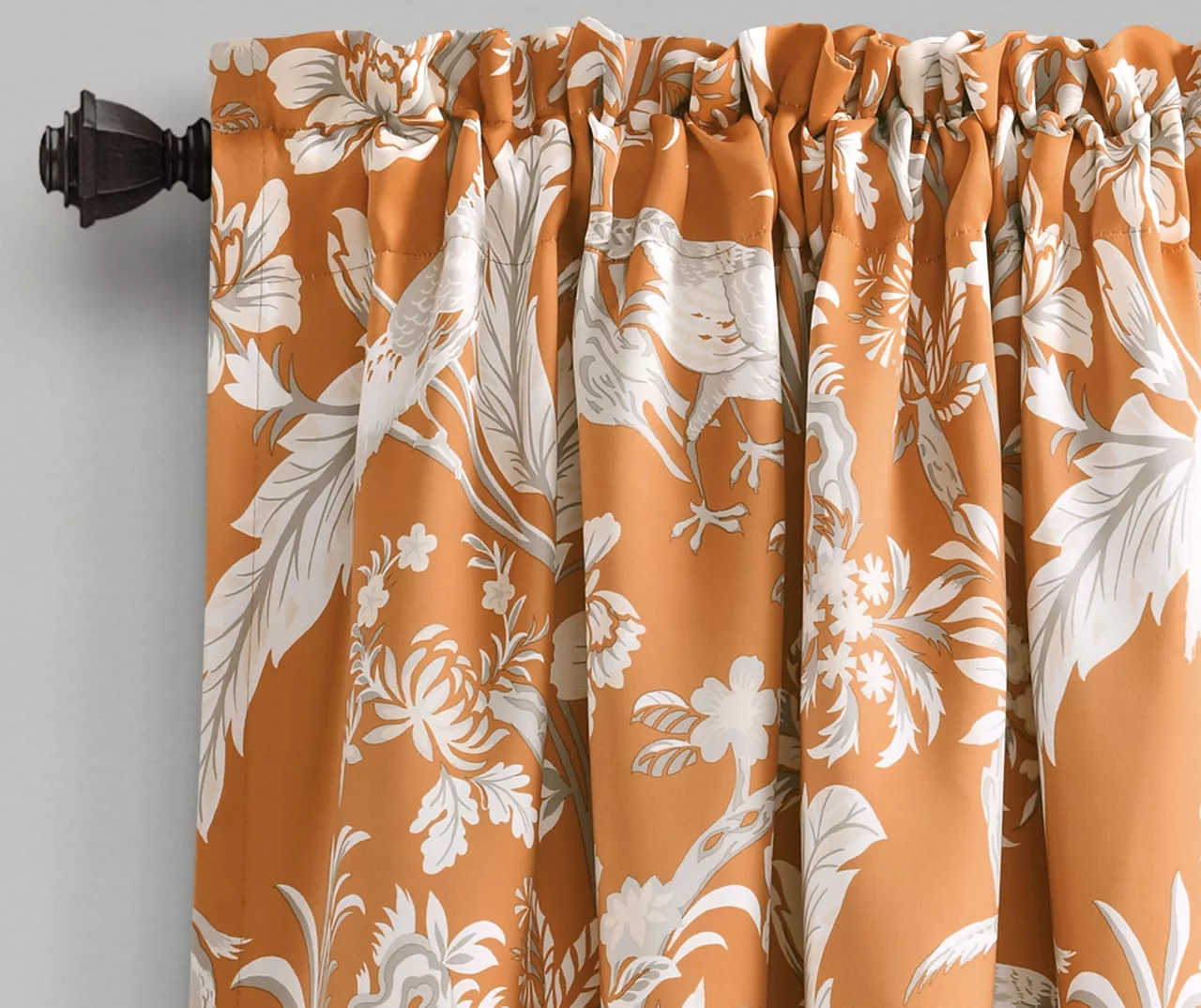 Dolores Orange Floral Room-Darkening Rod Pocket Curtain Panel Pair, (84") 2 Dolores Orange Floral Room-Darkening Rod Pocket Curtain Panel Pair, (84") - Image 2