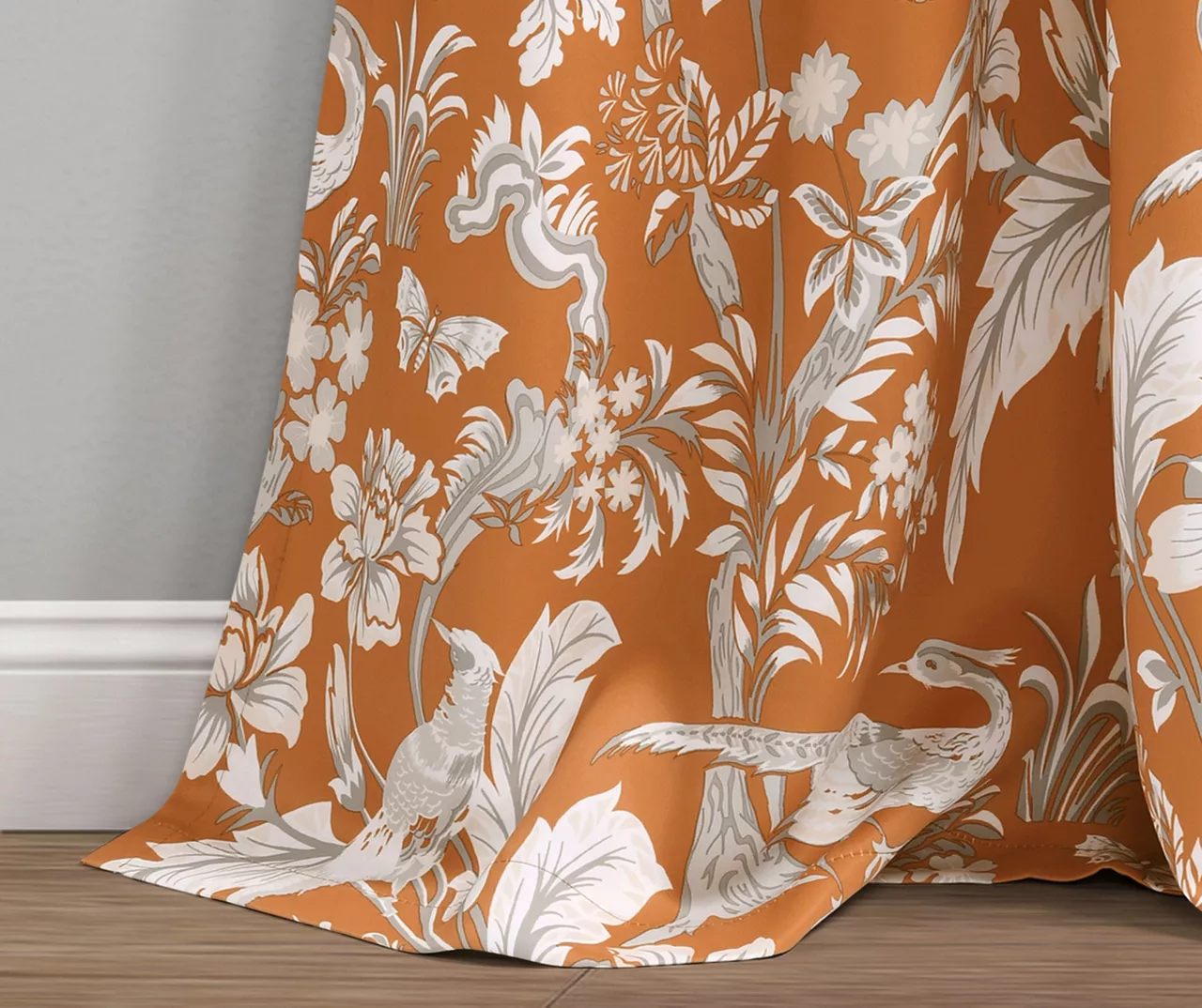 Dolores Orange Floral Room-Darkening Rod Pocket Curtain Panel Pair, (84") 4 Dolores Orange Floral Room-Darkening Rod Pocket Curtain Panel Pair, (84") - Image 4