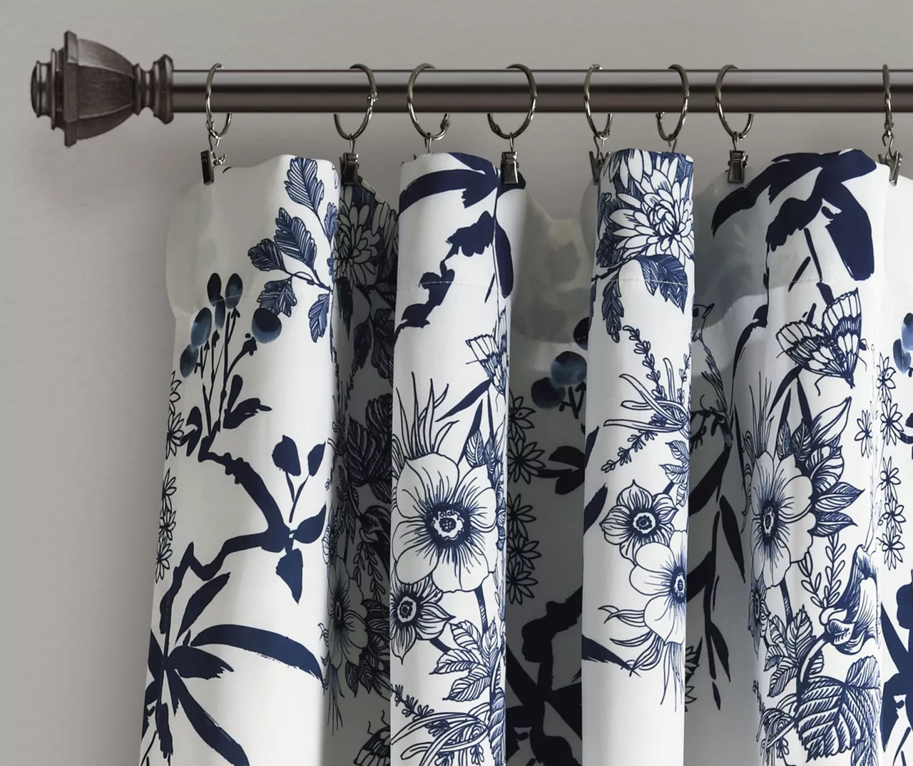 Botanical Garden Navy & White Room-Darkening Rod Pocket Curtain Panel Pair, (95") 2 Botanical Garden Navy & White Room-Darkening Rod Pocket Curtain Panel Pair, (95") - Image 2