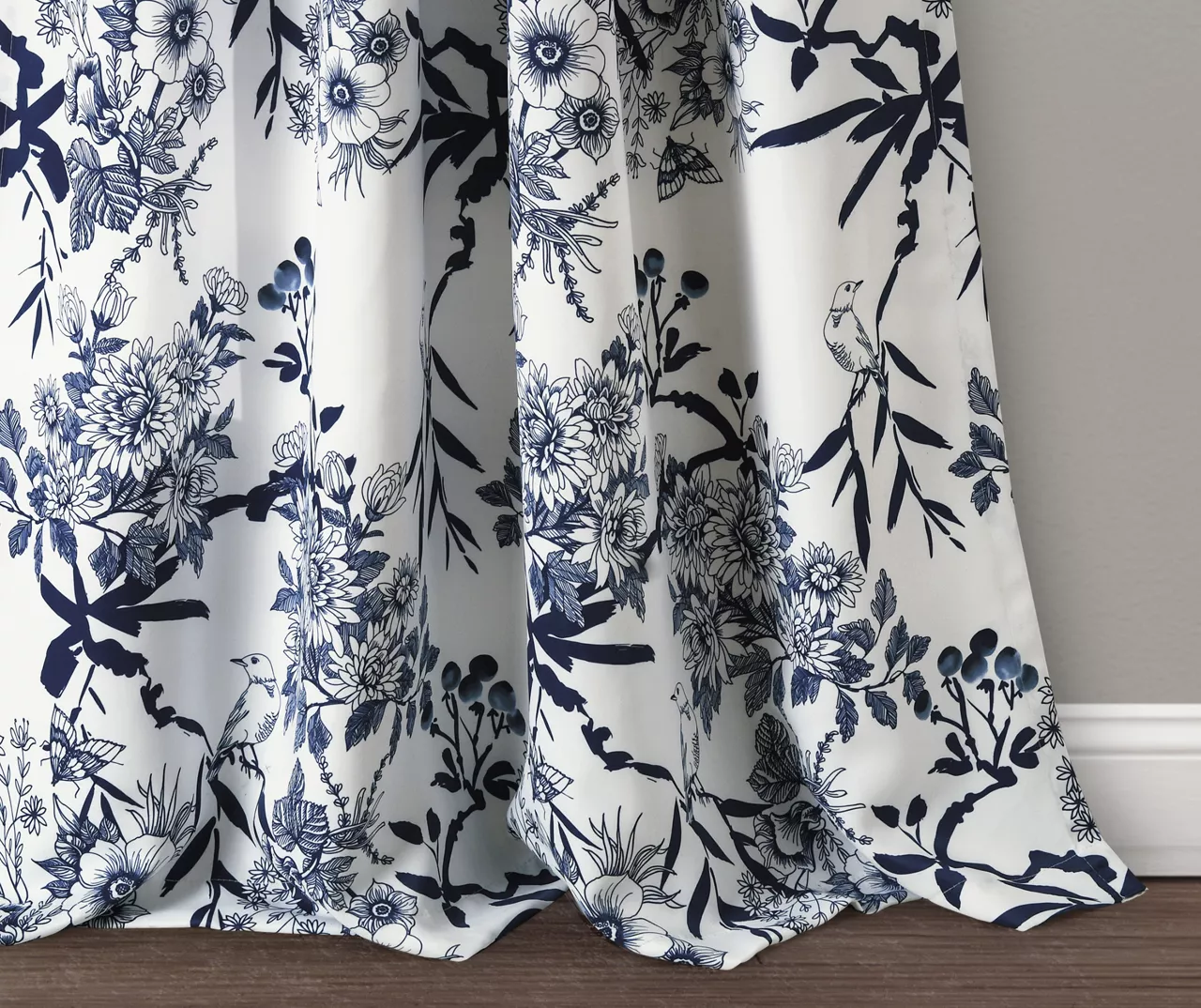 Botanical Garden Navy & White Room-Darkening Rod Pocket Curtain Panel Pair, (95") 3 Botanical Garden Navy & White Room-Darkening Rod Pocket Curtain Panel Pair, (95") - Image 3