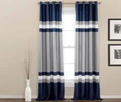 Alexander Stripe Navy Room-Darkening Grommet Curtain Panel Pair, (84")