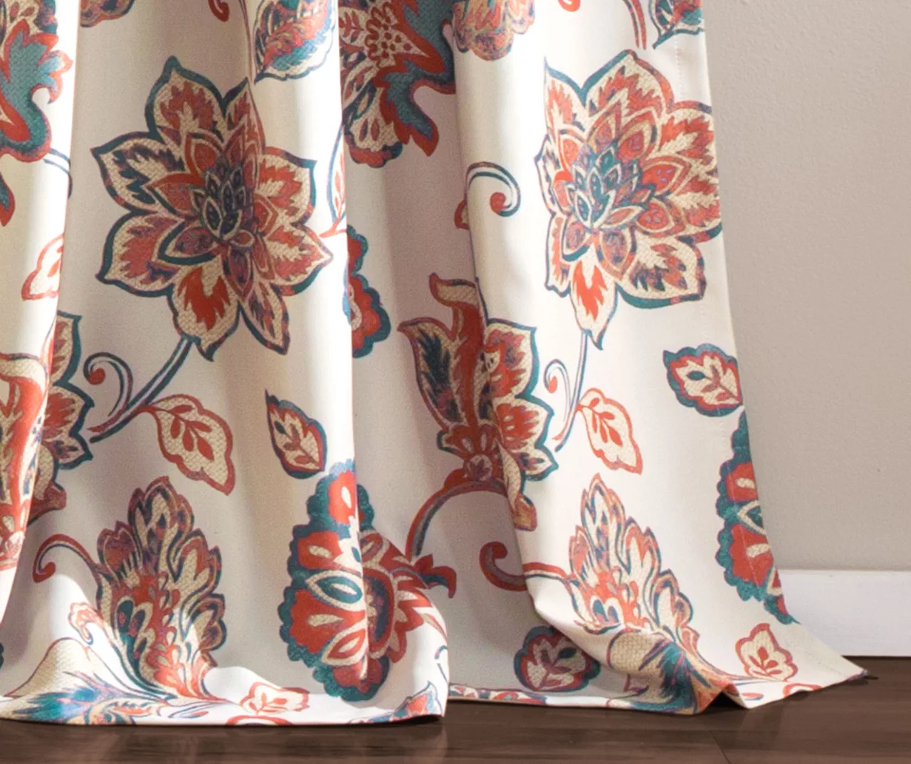 Aster Ivory & Red Room-Darkening Back Tab Curtain Panel Pair, (84") 4 Aster Ivory & Red Room-Darkening Back Tab Curtain Panel Pair, (84") - Image 4