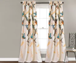 Bird Breeze Orange & Aqua Room-Darkening Rod Pocket Curtain Panel Pair, (84")