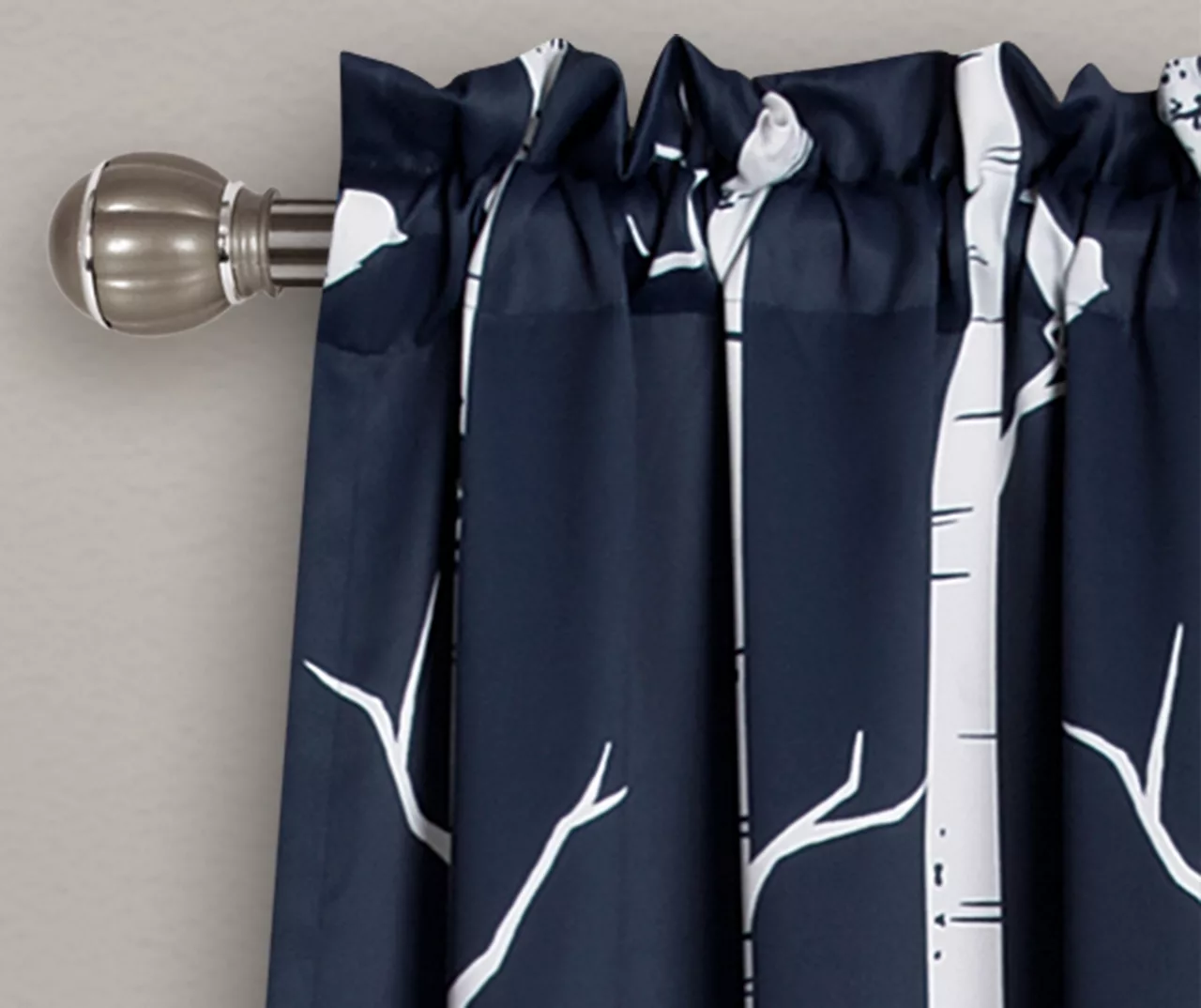 Bird On The Tree Navy Room-Darkening Rod Pocket Curtain Panel Pair, (84") 2 Bird On The Tree Navy Room-Darkening Rod Pocket Curtain Panel Pair, (84") - Image 2