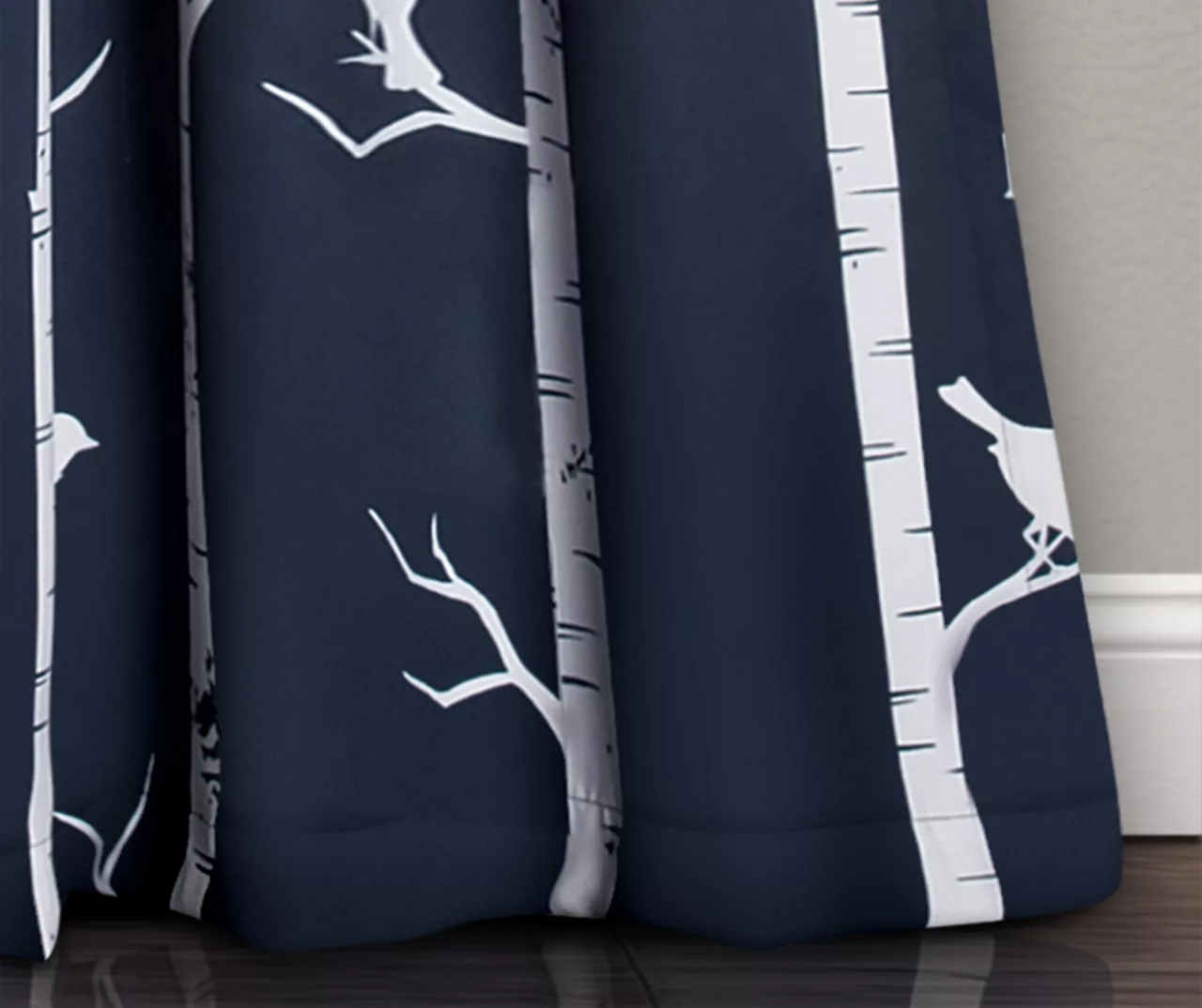 Bird On The Tree Navy Room-Darkening Rod Pocket Curtain Panel Pair, (84") 4 Bird On The Tree Navy Room-Darkening Rod Pocket Curtain Panel Pair, (84") - Image 4