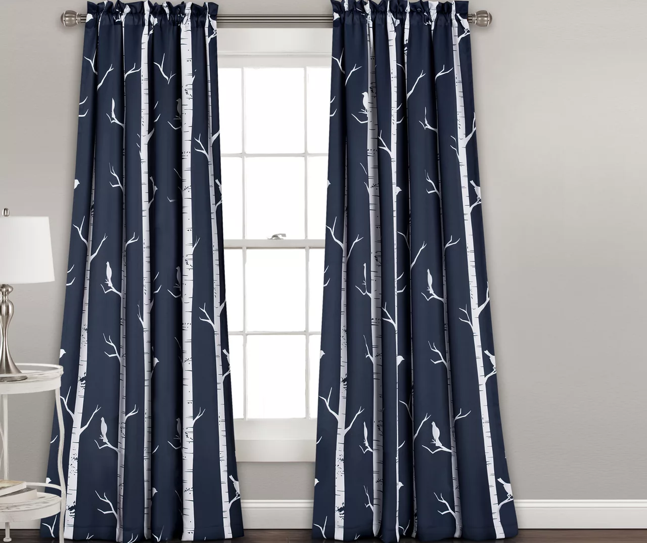 Bird On The Tree Navy Room-Darkening Rod Pocket Curtain Panel Pair, (84") 1 Bird On The Tree Navy Room-Darkening Rod Pocket Curtain Panel Pair, (84")