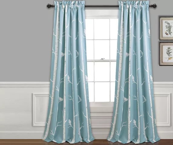 Bird On The Tree Blue Room-Darkening Rod Pocket Curtain Panel Pair, (84") 1 Bird On The Tree Blue Room-Darkening Rod Pocket Curtain Panel Pair, (84")
