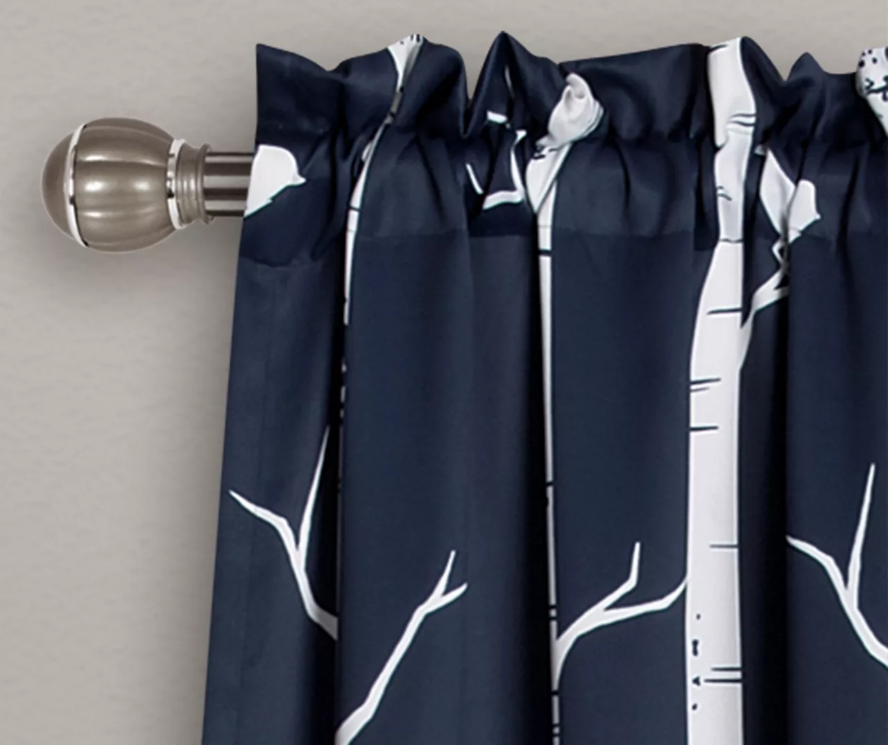 Bird On The Tree Navy Room-Darkening Rod Pocket Curtain Panel Pair, (95") 2 Bird On The Tree Navy Room-Darkening Rod Pocket Curtain Panel Pair, (95") - Image 2