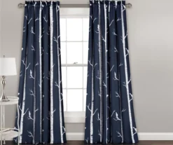 Bird On The Tree Navy Room-Darkening Rod Pocket Curtain Panel Pair, (95")