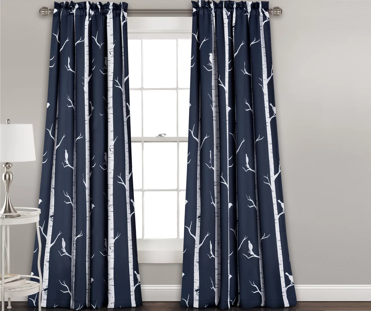 Bird On The Tree Navy Room-Darkening Rod Pocket Curtain Panel Pair, (95") 1 Bird On The Tree Navy Room-Darkening Rod Pocket Curtain Panel Pair, (95")