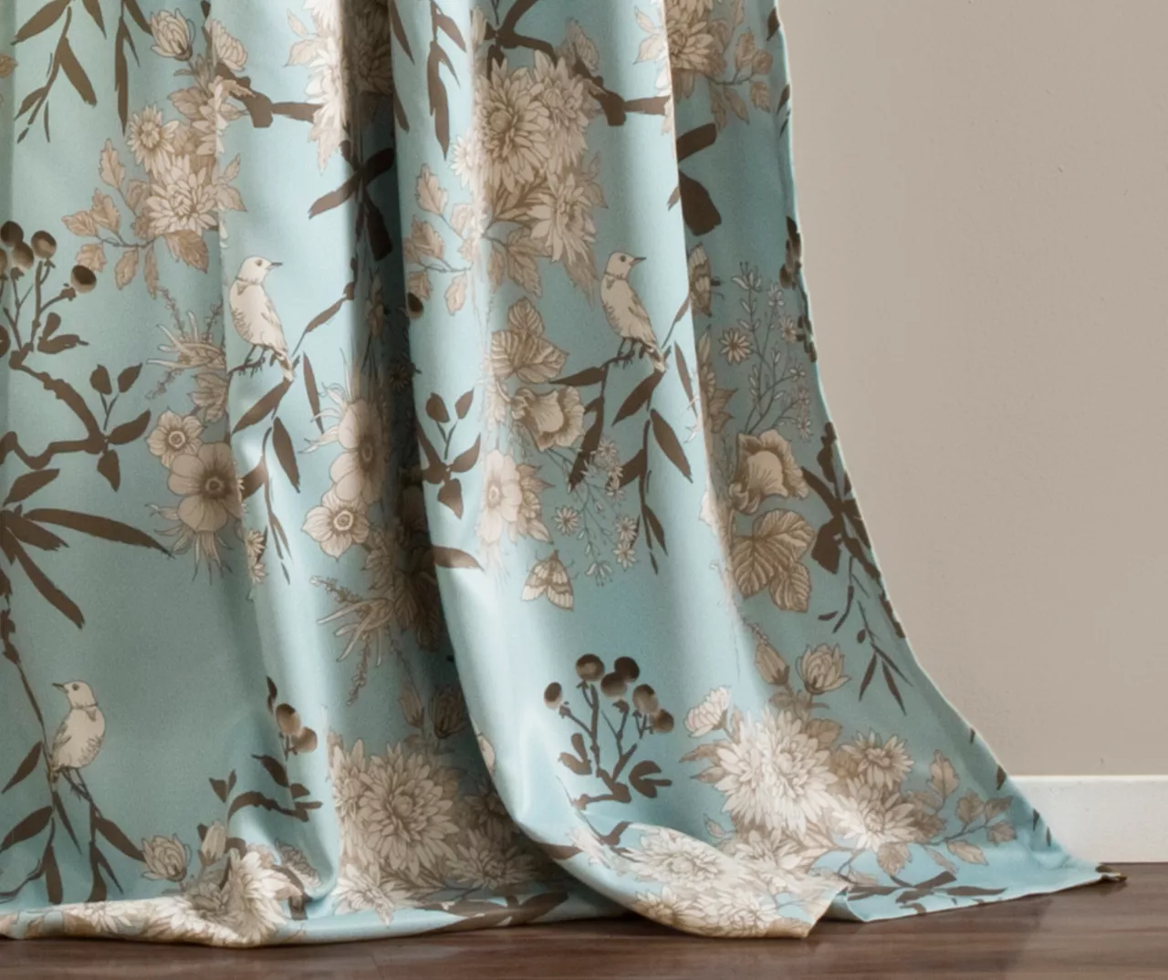 Botanical Garden Blue Room-Darkening Rod Pocket Curtain Panel Pair, (95") 3 Botanical Garden Blue Room-Darkening Rod Pocket Curtain Panel Pair, (95") - Image 3