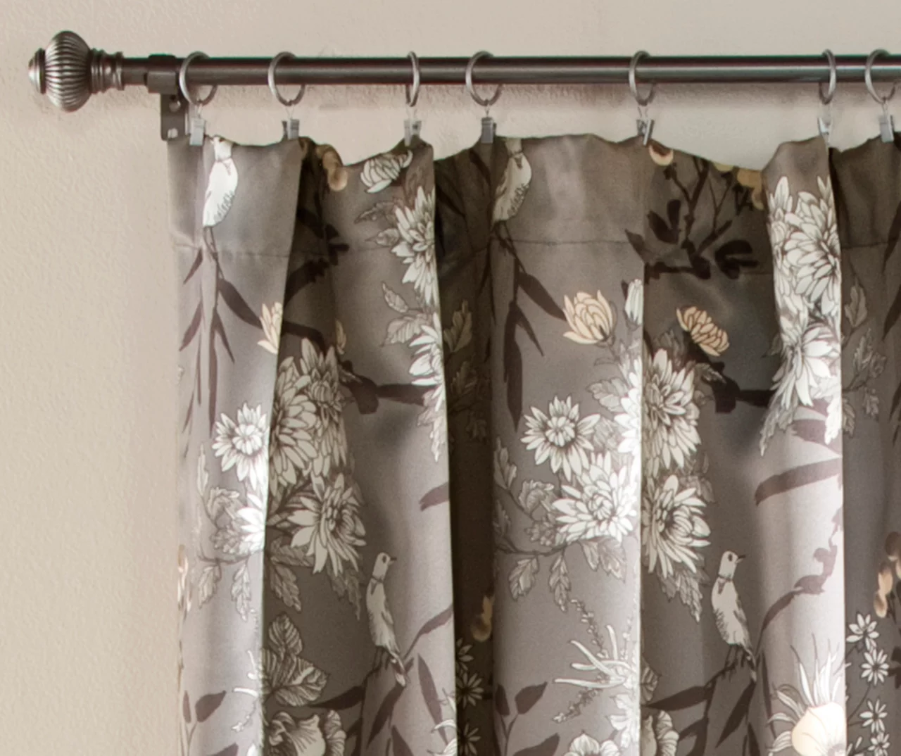 Botanical Garden Gray Room-Darkening Rod Pocket Curtain Panel Pair, (95") 2 Botanical Garden Gray Room-Darkening Rod Pocket Curtain Panel Pair, (95") - Image 2