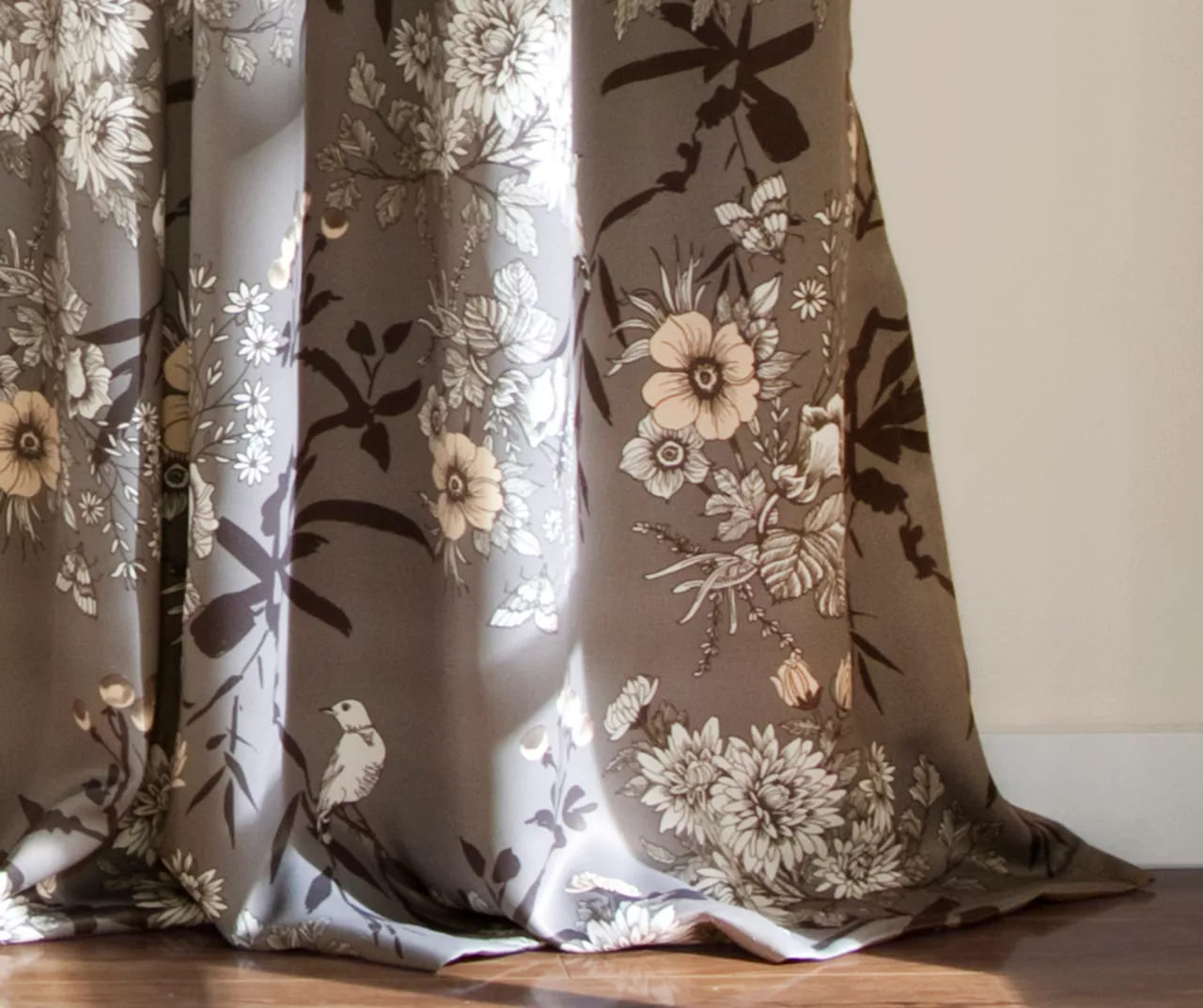 Botanical Garden Gray Room-Darkening Rod Pocket Curtain Panel Pair, (95") 3 Botanical Garden Gray Room-Darkening Rod Pocket Curtain Panel Pair, (95") - Image 3