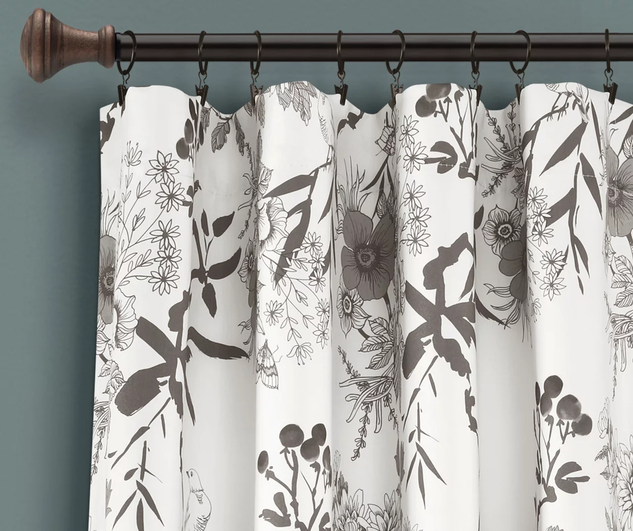 Botanical Garden Gray & White Room-Darkening Rod Pocket Curtain Panel Pair, (84") 2 Botanical Garden Gray & White Room-Darkening Rod Pocket Curtain Panel Pair, (84") - Image 2