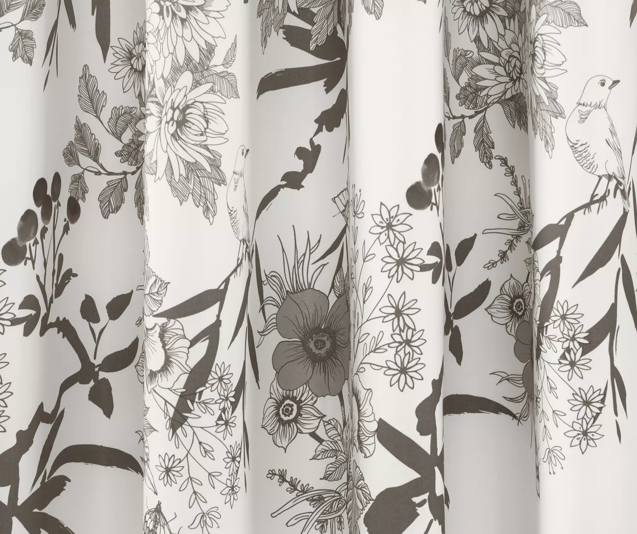 Botanical Garden Gray & White Room-Darkening Rod Pocket Curtain Panel Pair, (84") 4 Botanical Garden Gray & White Room-Darkening Rod Pocket Curtain Panel Pair, (84") - Image 4