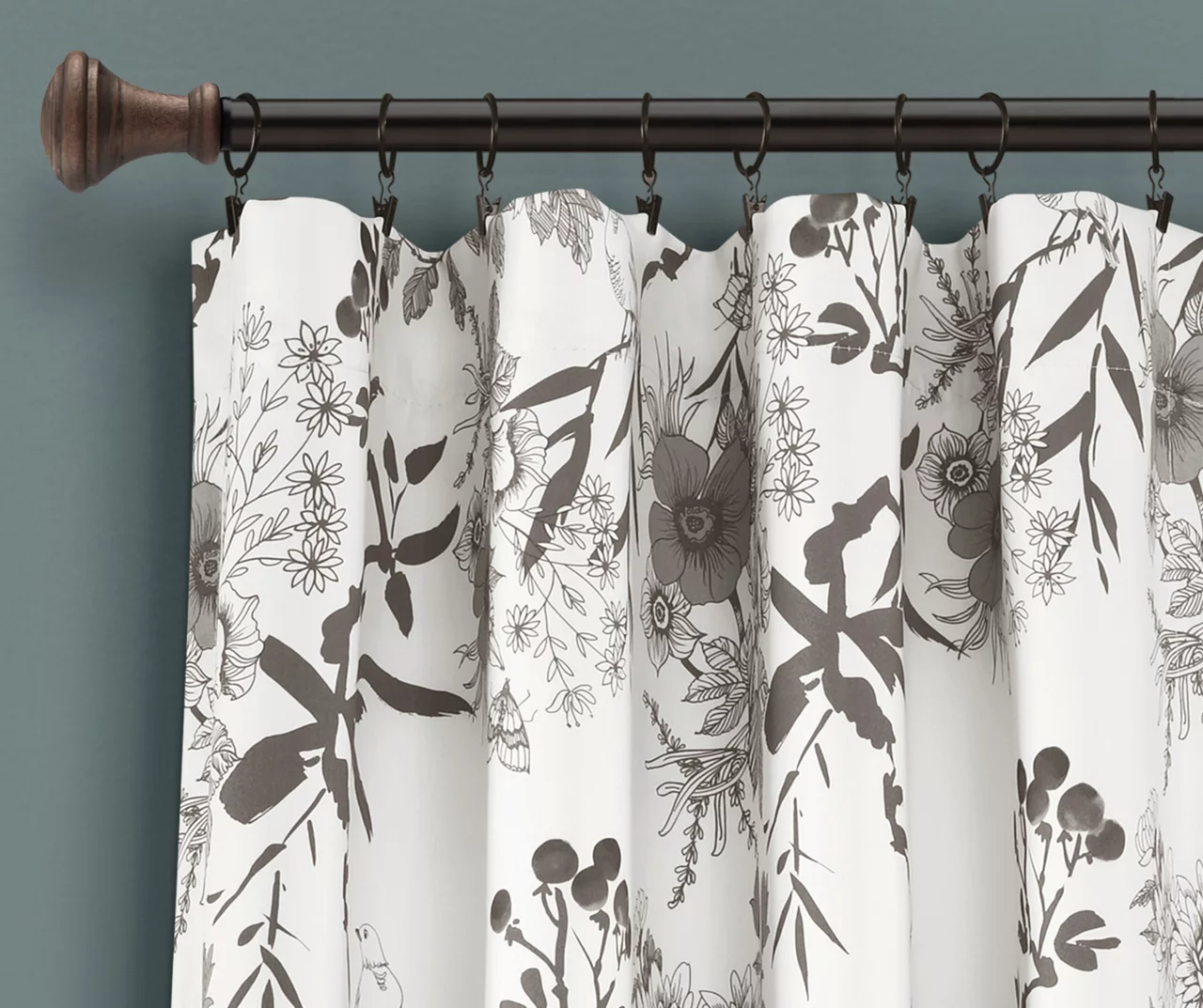 Botanical Garden Gray & White Room-Darkening Rod Pocket Curtain Panel Pair, (95") 2 Botanical Garden Gray & White Room-Darkening Rod Pocket Curtain Panel Pair, (95") - Image 2