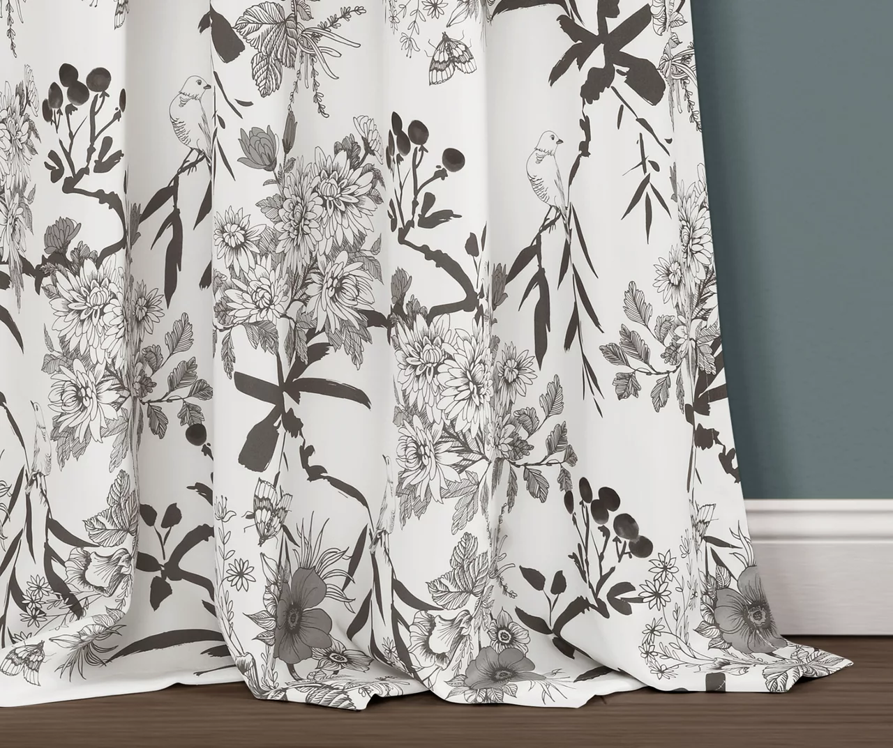 Botanical Garden Gray & White Room-Darkening Rod Pocket Curtain Panel Pair, (95") 3 Botanical Garden Gray & White Room-Darkening Rod Pocket Curtain Panel Pair, (95") - Image 3