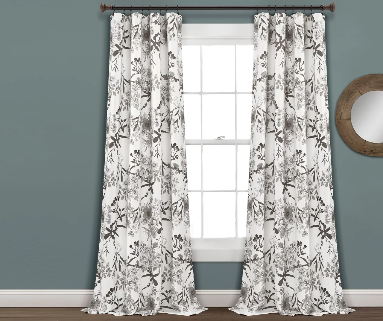 Botanical Garden Gray & White Room-Darkening Rod Pocket Curtain Panel Pair, (95") 1 Botanical Garden Gray & White Room-Darkening Rod Pocket Curtain Panel Pair, (95")