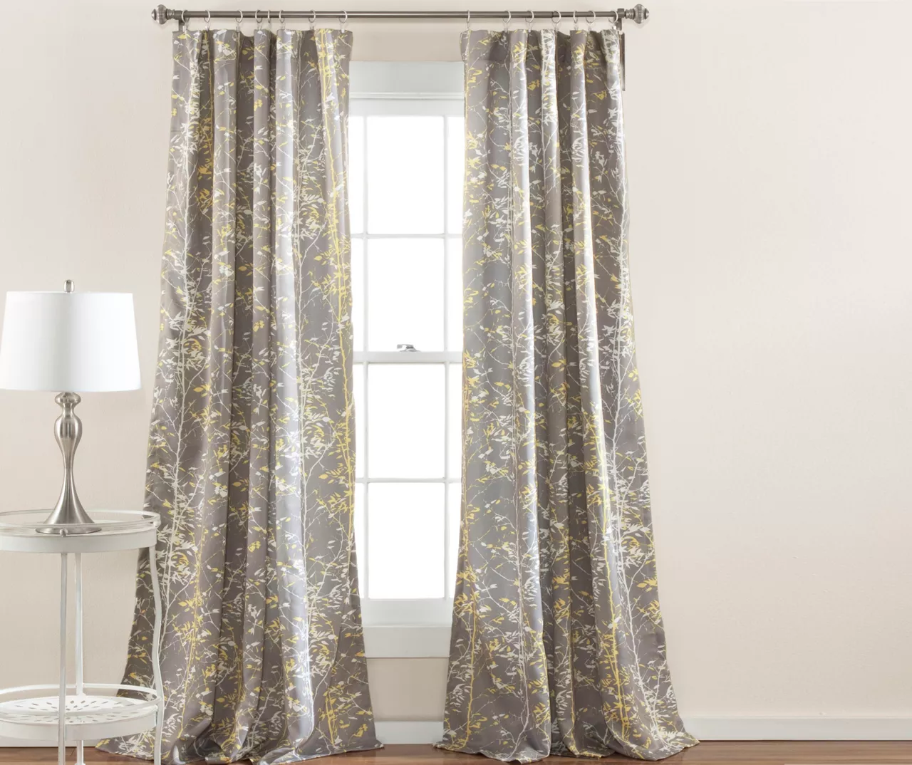 Forest Gray & Yellow Room-Darkening Rod Pocket Curtain Panel Pair, (84") 1 Forest Gray & Yellow Room-Darkening Rod Pocket Curtain Panel Pair, (84")