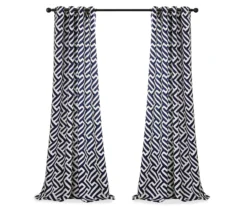 Giovana Navy Geometric Room-Darkening Grommet Curtain Panel Pair, (84") -Cuisinart Store 810468372 6
