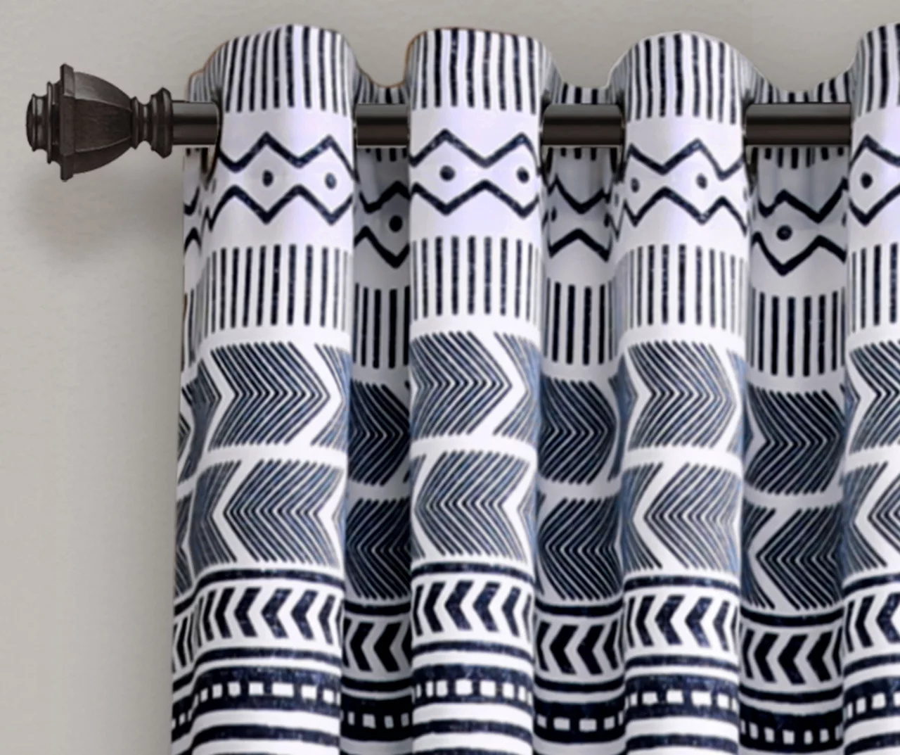 Hygge Geo Navy & White Room-Darkening Grommet Curtain Panel Pair, (84") 2 Hygge Geo Navy & White Room-Darkening Grommet Curtain Panel Pair, (84") - Image 2