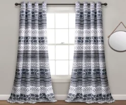 Hygge Geo Navy & White Room-Darkening Grommet Curtain Panel Pair, (84")