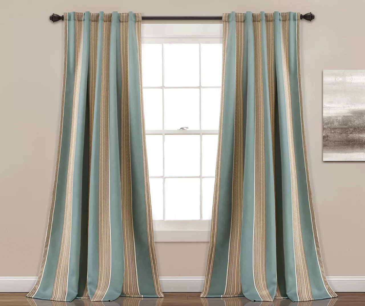 Julia Stripe Blue Room-Darkening Back Tab Curtain Panel Pair, (84") 1 Julia Stripe Blue Room-Darkening Back Tab Curtain Panel Pair, (84")