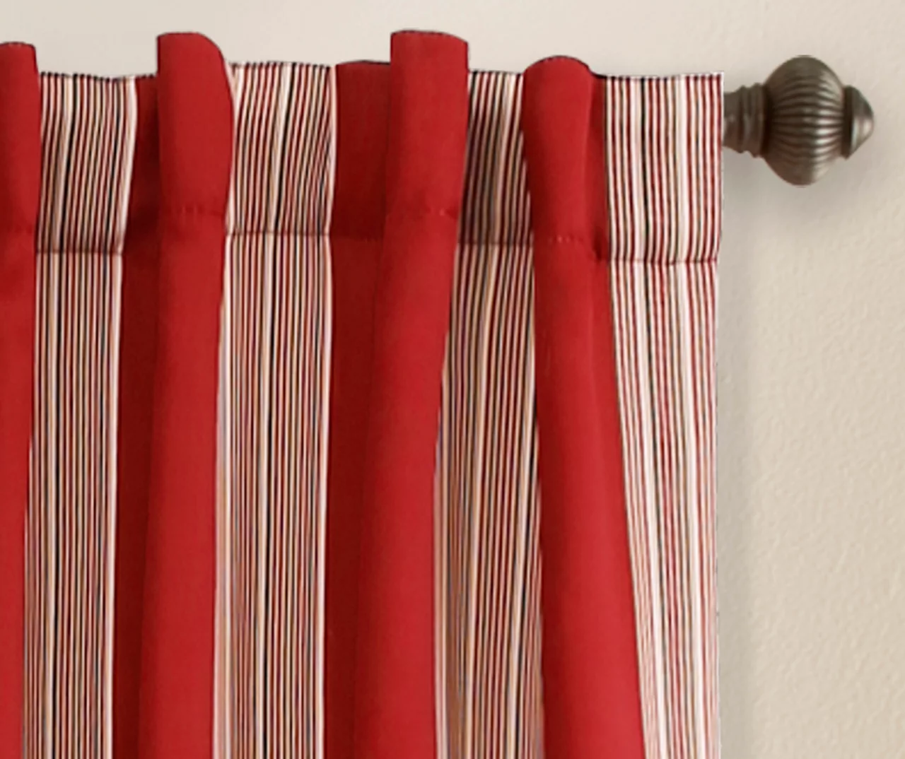 Julia Stripe Red Room-Darkening Back Tab Curtain Panel Pair, (84") 2 Julia Stripe Red Room-Darkening Back Tab Curtain Panel Pair, (84") - Image 2