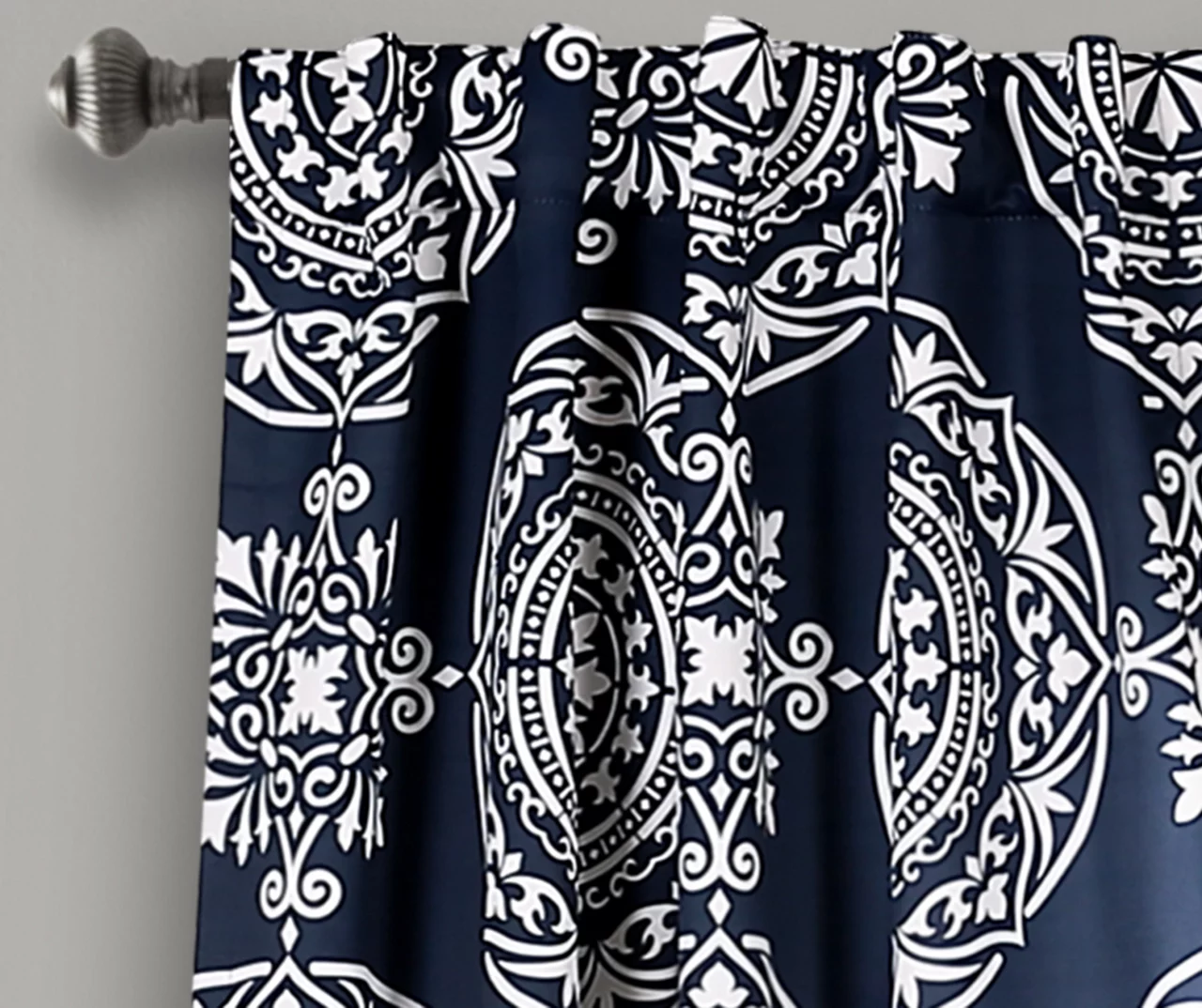 Karmen Medallion Navy Room-Darkening Back Tab Curtain Panel Pair, (84") 2 Karmen Medallion Navy Room-Darkening Back Tab Curtain Panel Pair, (84") - Image 2