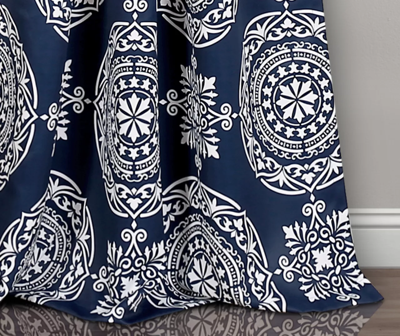 Karmen Medallion Navy Room-Darkening Back Tab Curtain Panel Pair, (84") 3 Karmen Medallion Navy Room-Darkening Back Tab Curtain Panel Pair, (84") - Image 3