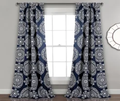 Karmen Medallion Navy Room-Darkening Back Tab Curtain Panel Pair, (84")