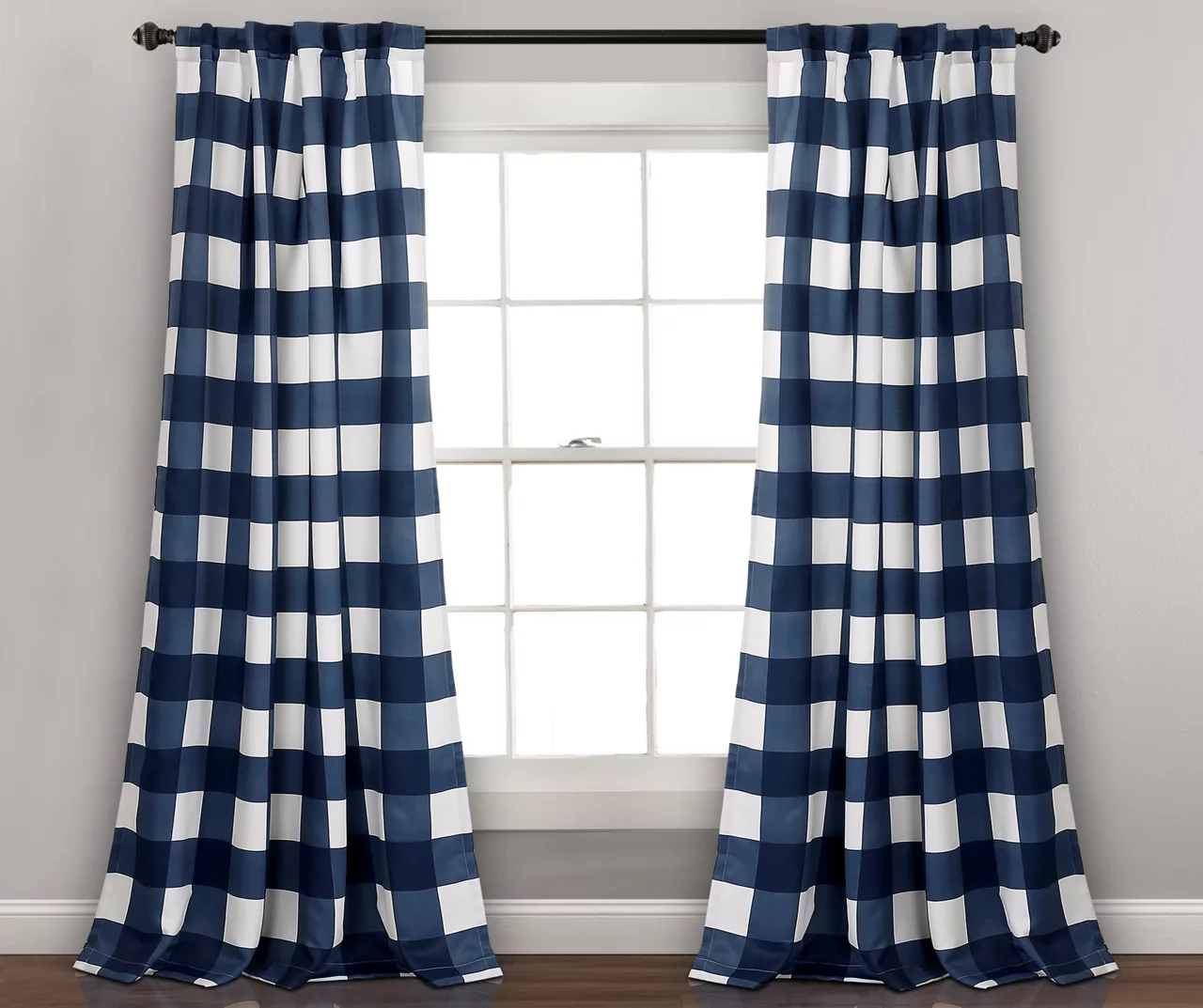 Kelly Checker Room-Darkening Back Tab Curtain Panel Pair, (84") 2 Kelly Checker Room-Darkening Back Tab Curtain Panel Pair, (84") - Image 2