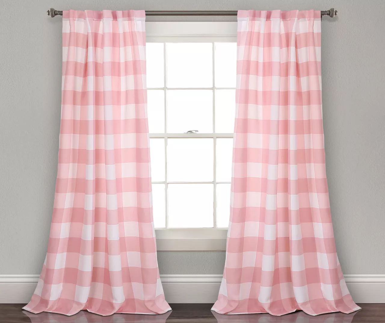 Kelly Checker Pink Room-Darkening Back Tab Curtain Panel Pair, (84") 1 Kelly Checker Pink Room-Darkening Back Tab Curtain Panel Pair, (84")