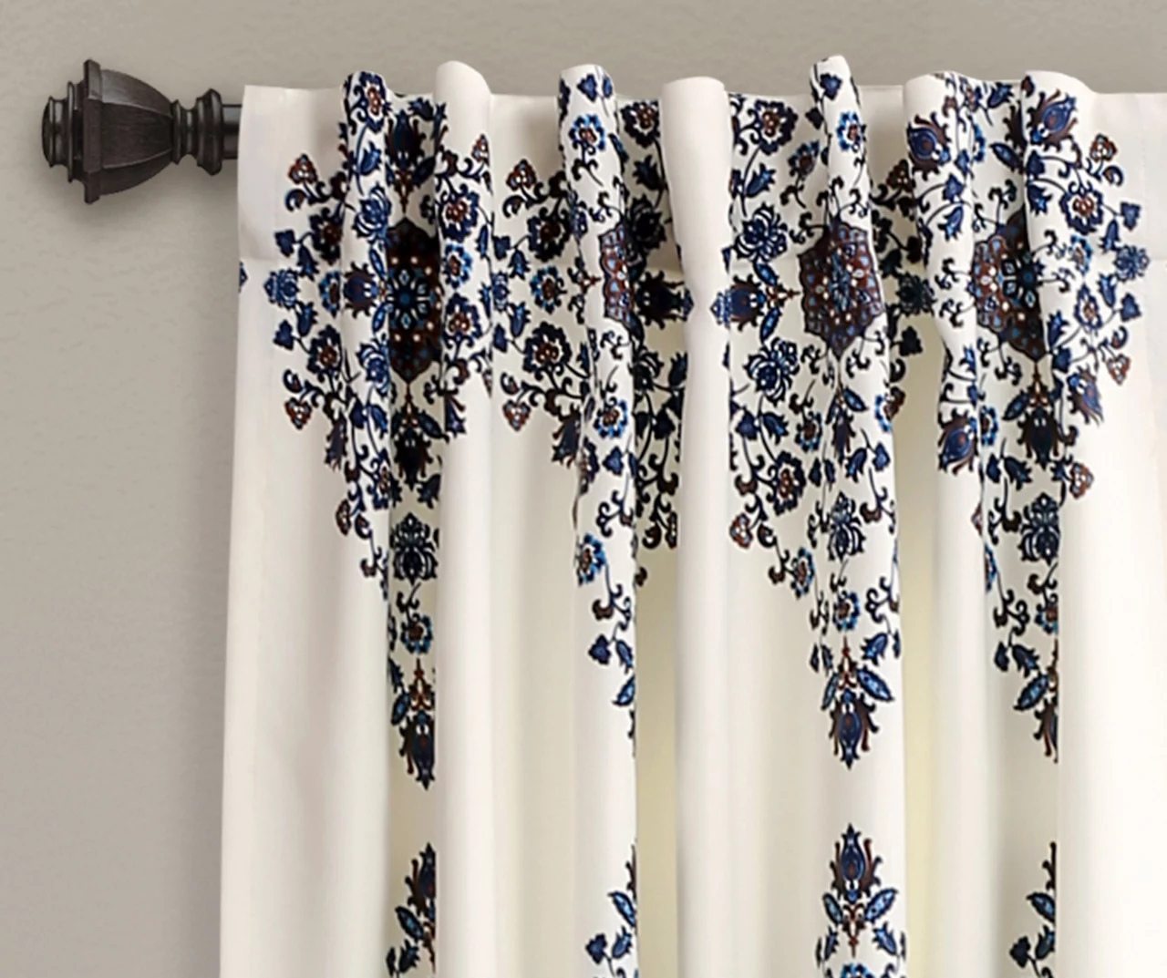 Keya Medallion Cream & Blue Room-Darkening Back Tab Curtain Panel Pair, (84") 2 Keya Medallion Cream & Blue Room-Darkening Back Tab Curtain Panel Pair, (84") - Image 2
