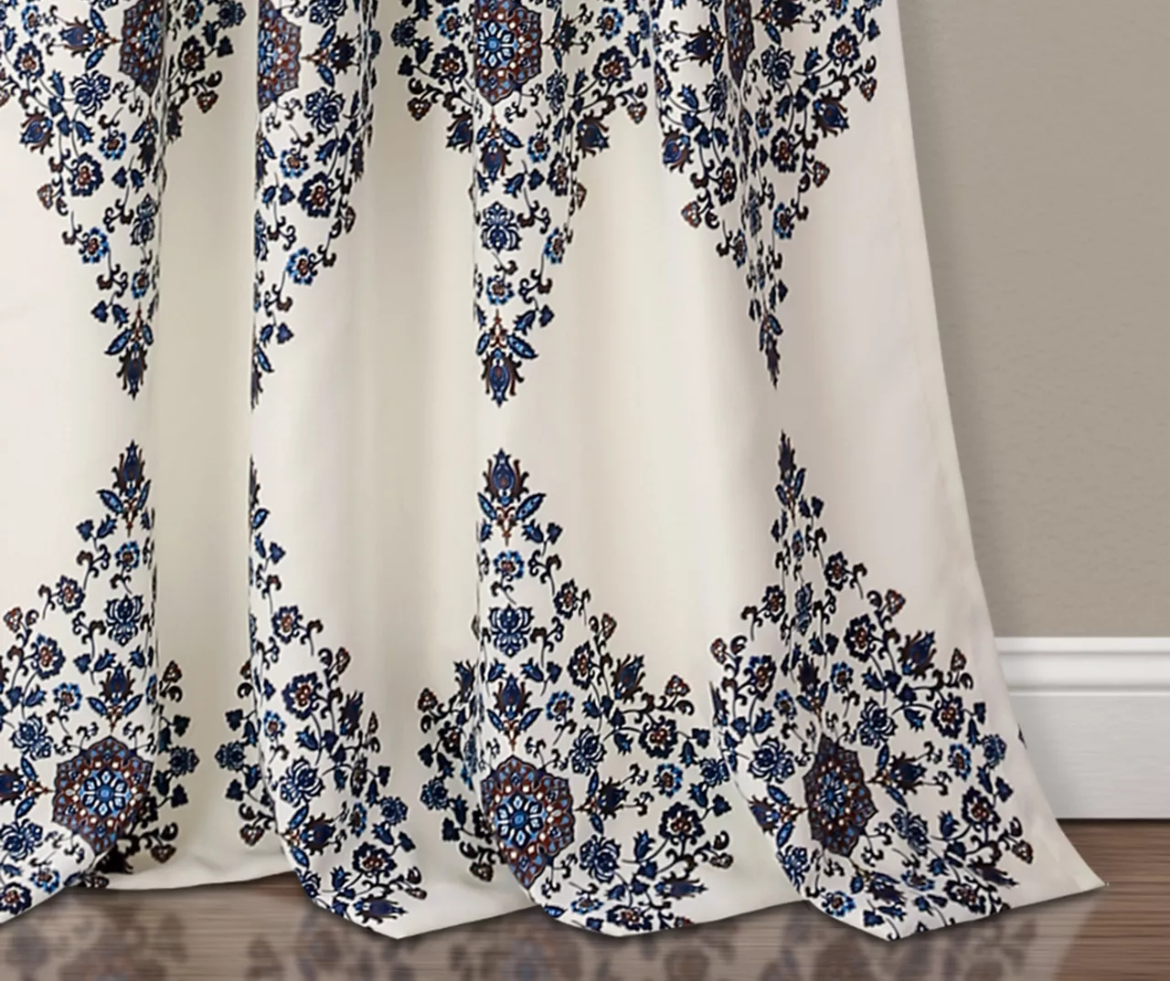 Keya Medallion Cream & Blue Room-Darkening Back Tab Curtain Panel Pair, (84") 4 Keya Medallion Cream & Blue Room-Darkening Back Tab Curtain Panel Pair, (84") - Image 4