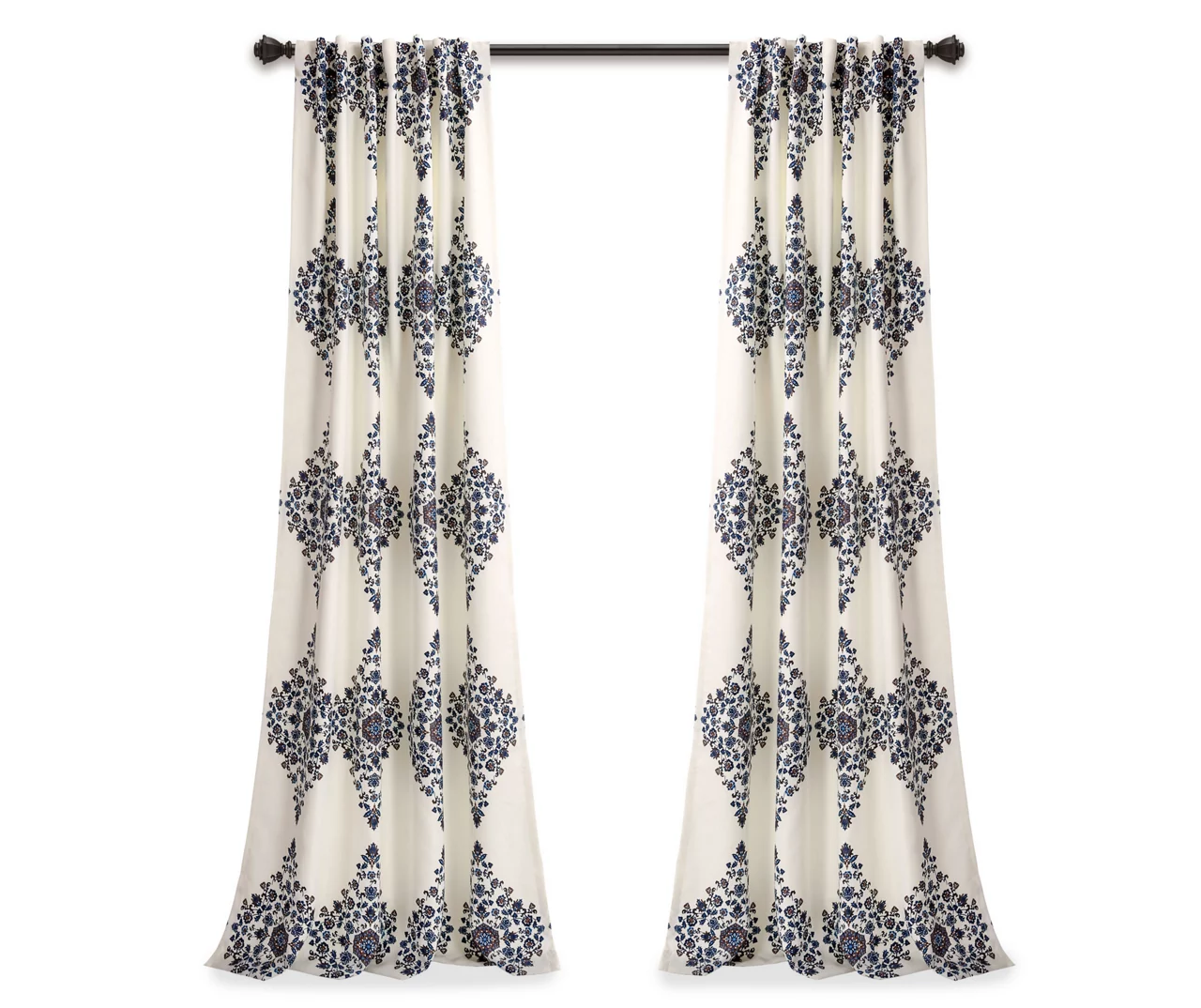 Keya Medallion Cream & Blue Room-Darkening Back Tab Curtain Panel Pair, (84") 7 Keya Medallion Cream & Blue Room-Darkening Back Tab Curtain Panel Pair, (84") - Image 7