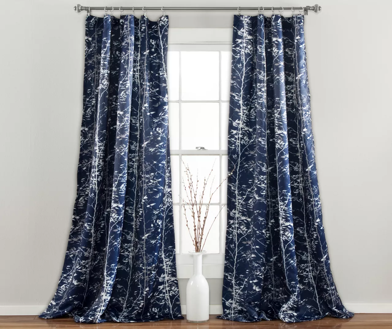 Forest Navy Room-Darkening Rod Pocket Curtain Panel Pair, (95") 1 Forest Navy Room-Darkening Rod Pocket Curtain Panel Pair, (95")