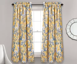 Dolores Yellow & Blue Floral Room-Darkening Rod Pocket Curtain Panel Pair, (63")
